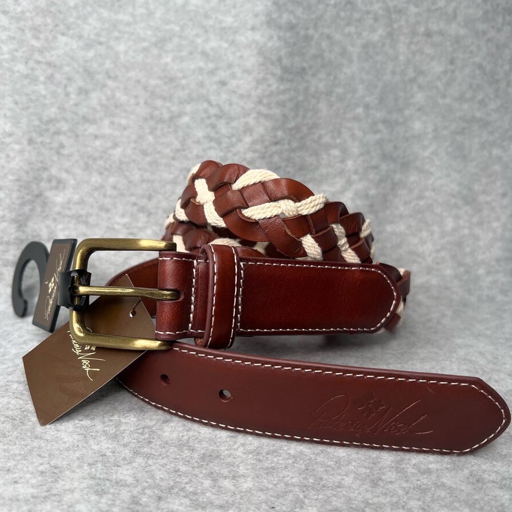 Patricia Nash Size Womens Large Braided Isernia Belt Brown Leather Natural Rope